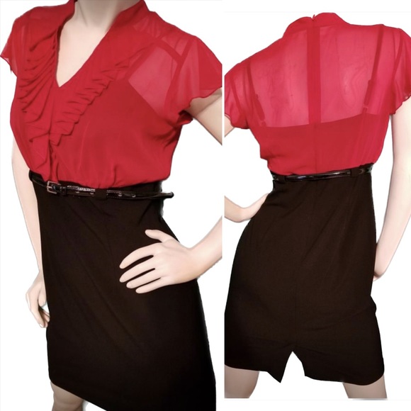 ALYX BELTED DRESS. LIKE NEW! WORN ONCE. SHEATH DRESS WITH RUFFLE ACCENTS. - Picture 1 of 15